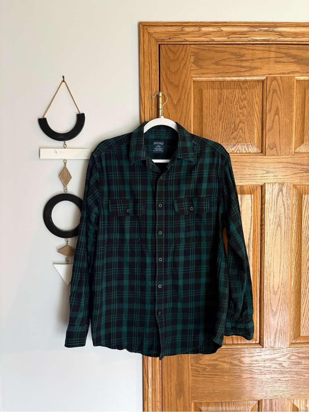 Faded Glory Green and Black Plaid Button Down Shirt